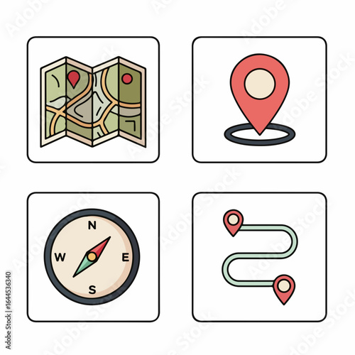 Navigate your journey with essential travel icons map compass location route pins adventure