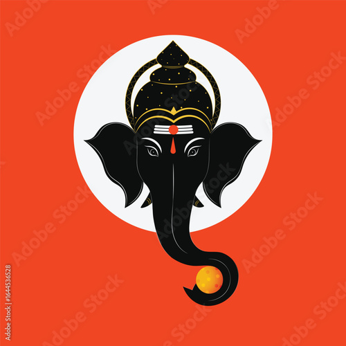 ganpati line art conceptual design for pooja room decor, banner, card, poster and Hindu festival ganesh chaturthi.