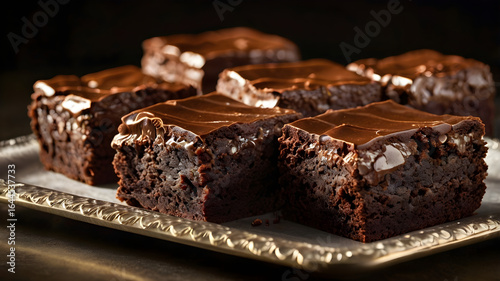 Chocolate brownies on a serving tray