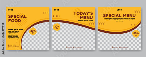 Set of Editable square banners. Food post template design. Suitable for Social Media Post Restaurant and culinary Promotion.