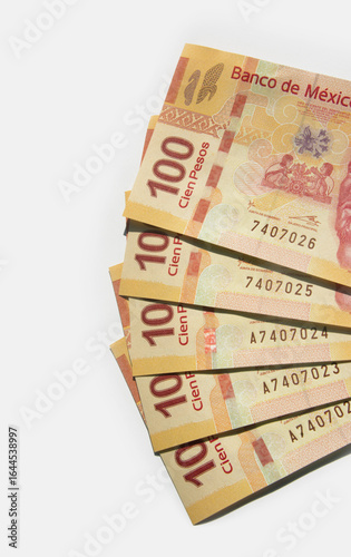 Billetes de 100 pesos mexicanos sobre fondo blanco

100 Mexican peso bills on a white background