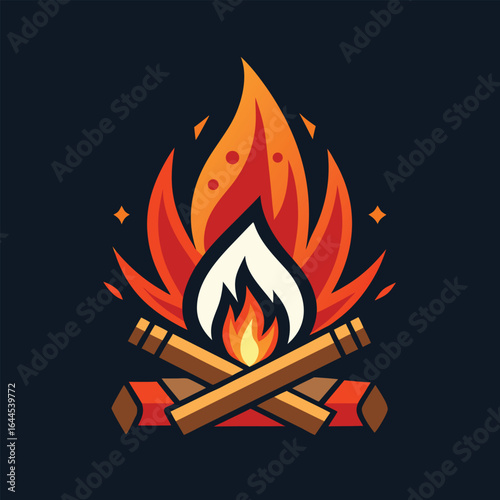 Burning Firewood in Campfire – Flat Design Vector Art