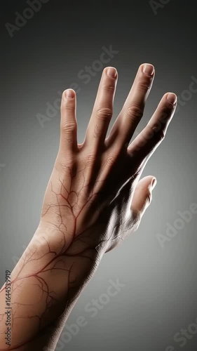 Human hand with visible veins against a dark background