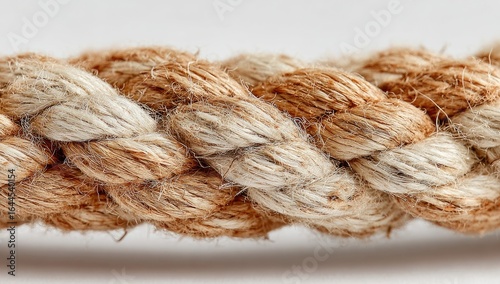 Close-up braided jute rope texture, neutral background, nautical theme, crafting material