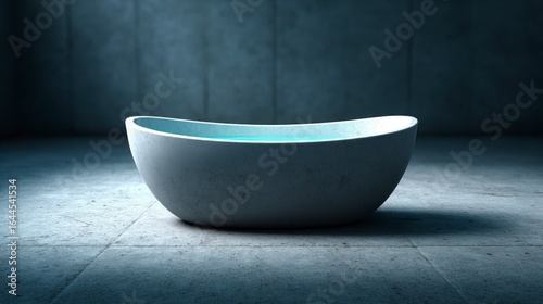 Wallpaper Mural Minimalist modern free standing bathtub with clear blue water on textured concrete floor Torontodigital.ca