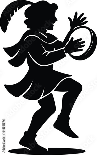 Illustrator Renaissance dancer with tambourine silhouette vector
