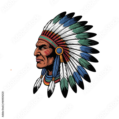 Native American Warrior Chief with Feathers and Sunset