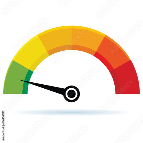 Colorful gauge meter with needle showing Low level Isloated On White Background