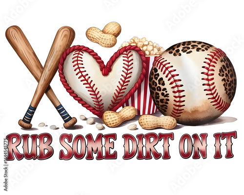 Rub Some Dirt On It Baseball Sublimation – Leopard Ball, Heart Stitch, Bats, Popcorn, and Peanuts for Sporty Fan Gear