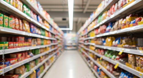 Wallpaper Mural Abstract blurred view of supermarket shelves with various commodity products Torontodigital.ca