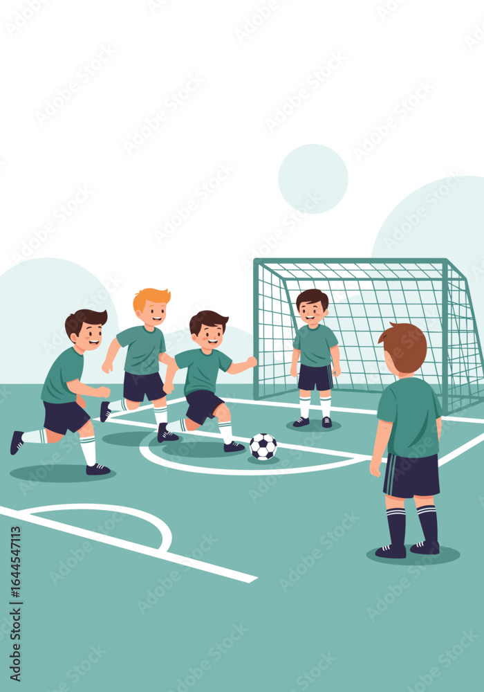 Fototapeta premium Young Athletes Engage in a Competitive Youth Soccer Match on a Sunny Afternoon