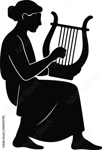 Illustrator Woman playing harp silhouette ancient greek musician vector