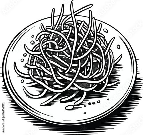 Black and White seaweed sketch in cartoon style. Perfect for sushi menus, Japanese food graphics, and monochrome culinary designs.