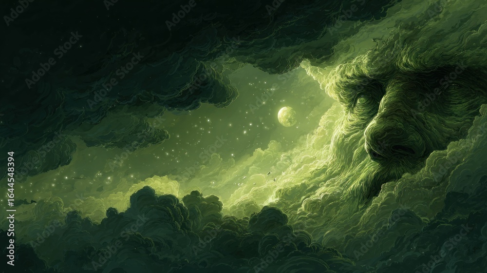 Obraz premium Lush green cloudscape with celestial body