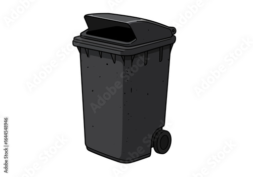 Illustrated Black Wheelie Bin with Open Lid.