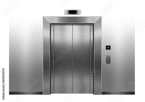 Modern Silver Elevator Doors with Floor Number Eleven.
