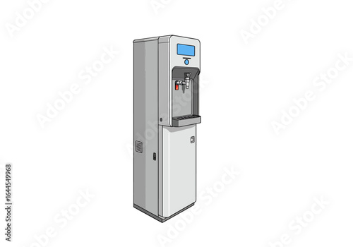 Modern Water Dispenser with Digital Display and Dual Faucets.