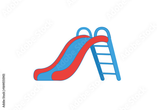 Colorful Playground Slide with Ladder and Red Trim.