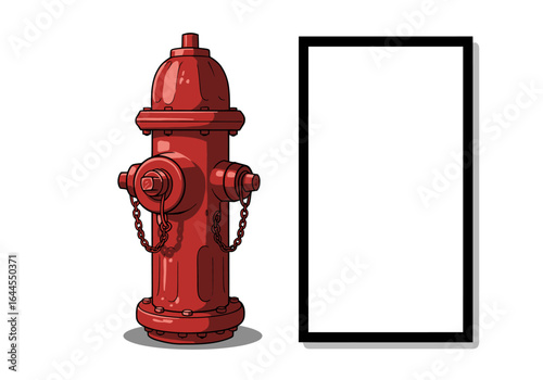 Cartoon Red Fire Hydrant with Chains and Outlined Details.