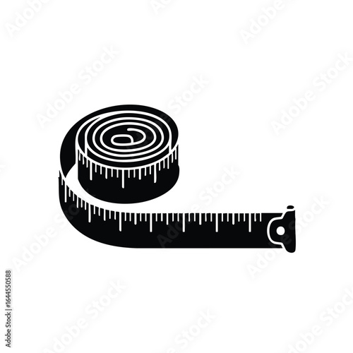 A black and white illustration depicts a rolled-up measuring tape, ideal for concepts related to tailoring, fitness, or precise measurements in various design projects.