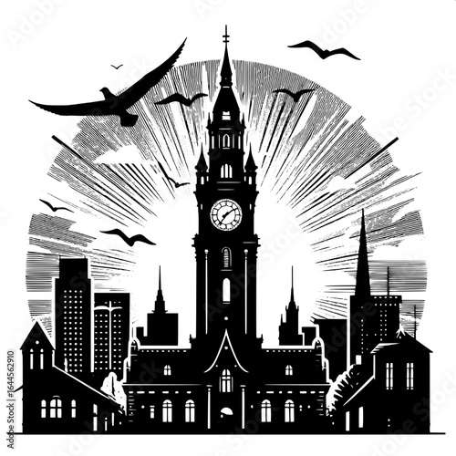 Minimal Silhouette of a Tower Clock