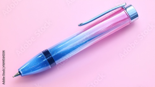 Pink and blue translucent pen on pink background