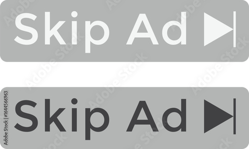 Skip ad button icon in trendy black flat style. skip advertisement icon for website design, online video player. Skip ads symbol, icon. Advertisement text isolated on transparent background.