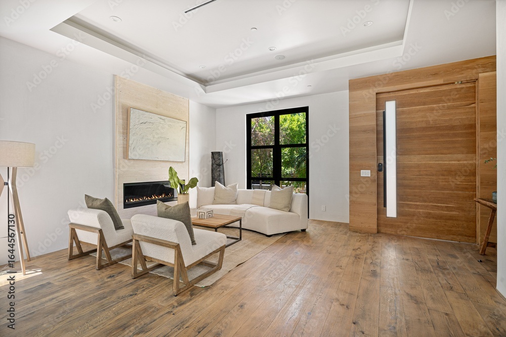 Fototapeta premium Contemporary luxury home with open layout, designer finishes, and seamless indoor-outdoor living