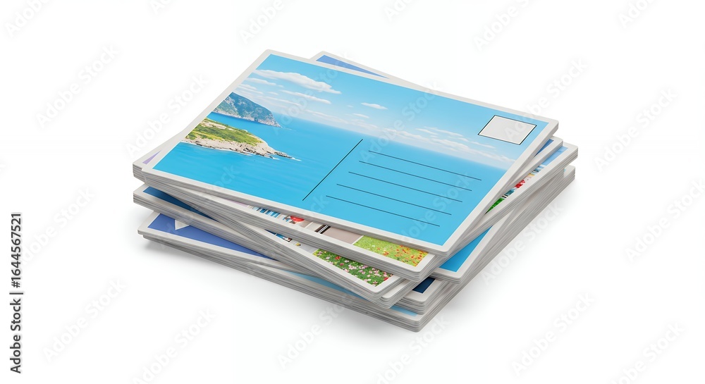 Stack of postcards with colorful imagery Stack of postcards with colorful imagery