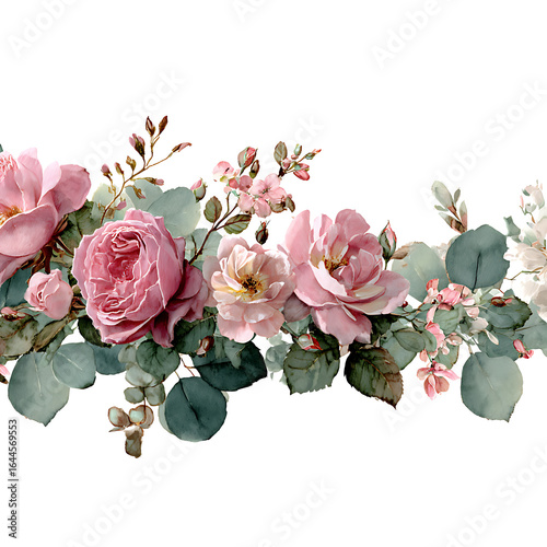 Elegant pink roses and eucalyptus garland border