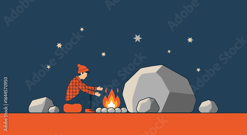 A cozy night camping under the stars with a warm bonfire illustration graphic design