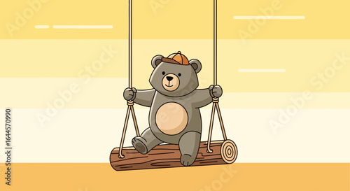 Adorable Cartoon Bear on a Swing Illustration with a Warm and Playful Composition of Nostalgia