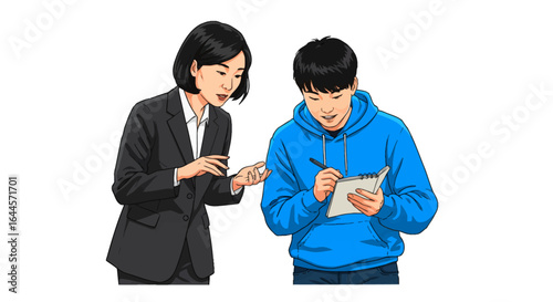 Teacher instructing student realistic style student taking notes in notebook education concept high quality professional