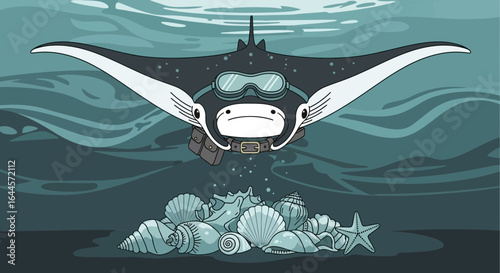 Adventures Of A Manta Ray Scuba Diver Exploring Ocean Floor Landscape