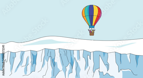 Adventurous journey over the arctic landscape with vibrant hot air balloon animation