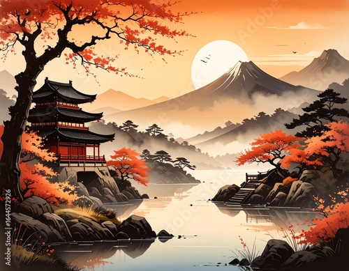 japanese pagoda and cherry blossoms