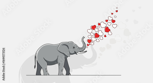 An Elephant Pours Out A Torrent of Love Hearts Minimalist Design
