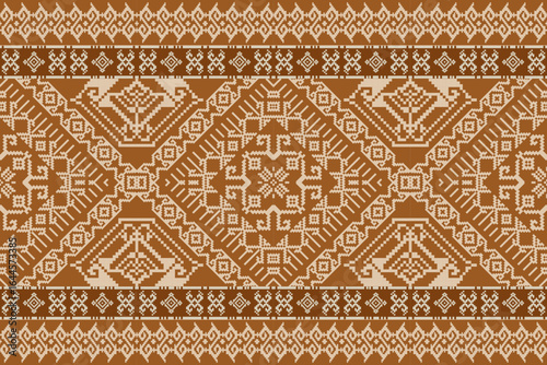 Traditional 
Cross-Stitch Embroidery - Detailed Vector
Illustration for Textile Print Design .Thai art pattern.