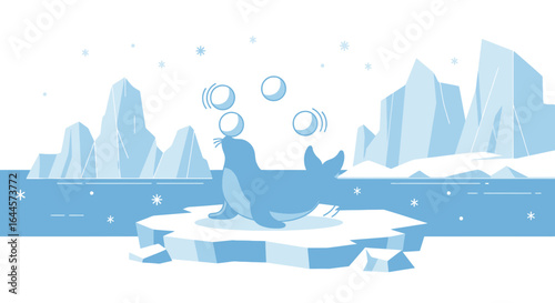 Arctic Acrobatic Seal Balancing Balls On Nose Vector Illustration