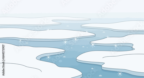 Arctic Landscape With Ice Floes And Open Water For Environment Illustration
