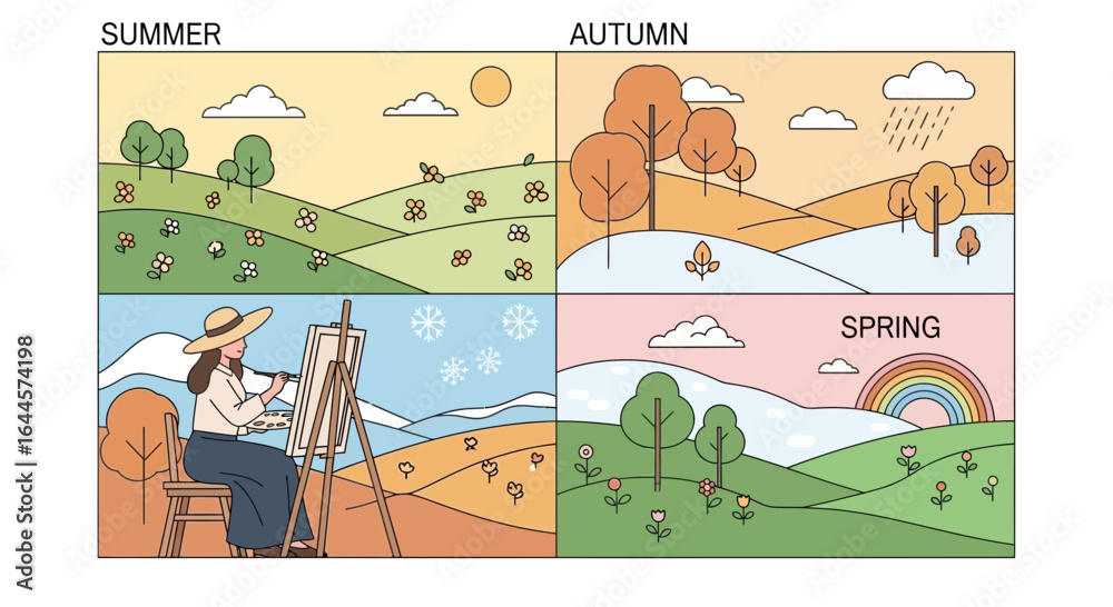 Fototapeta premium Artist Capturing Seasonal Landscapes On Canvas Celebrating Changing Scenery
