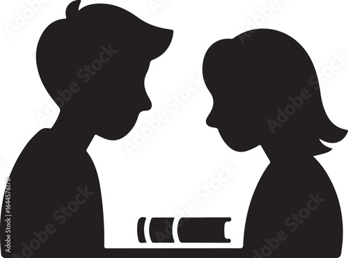 Man girl students classmates pictogram icon