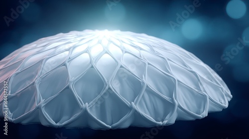Fototapeta Naklejka Na Ścianę i Meble -  Abstract white geometric lattice structure with soft glow on a dark blue background