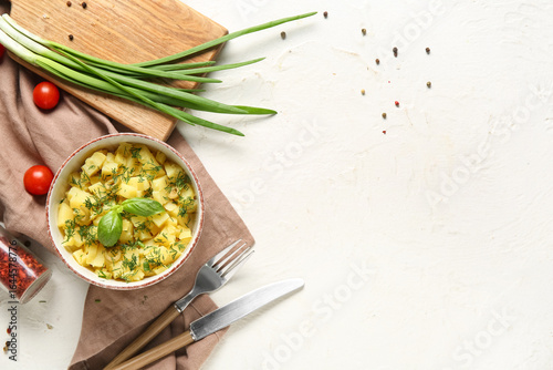 Bowl of tasty potato salad ...