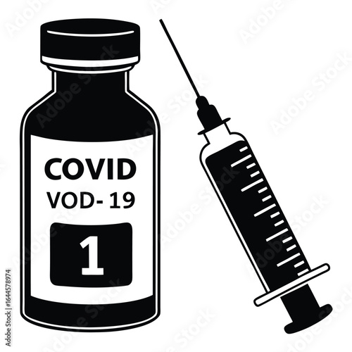 Covid vaccine vial and syringe medical