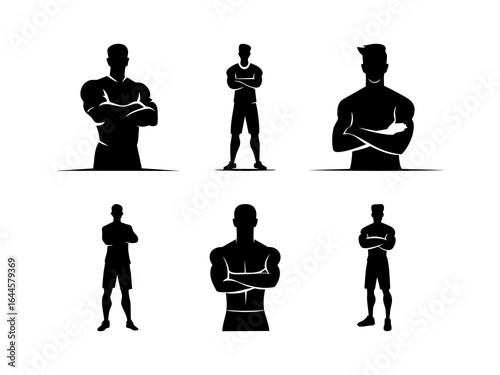 Silhouette of a strong male figure standing with arms crossed or flexed