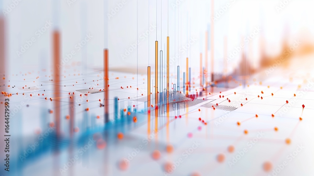Modern Financial Graph with Vertical Bars and Line Plots on Abstract Grid Background Modern Financial Graph with Vertical Bars and Line Plots on Abstract Grid Background