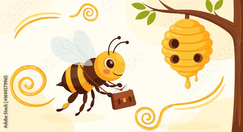 Busy Bee Delivers a Special Letter to the Honeycomb at the Tree Branch