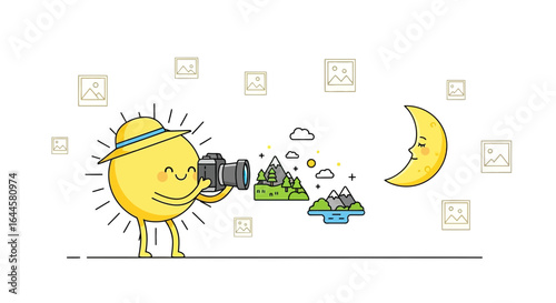 Capturing Nature's Beauty: Sun Photographer and Moon's Serene Sleep under artistic style