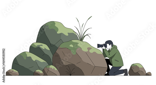 Capturing Nature Man Photographer Taking Pictures in Natural Environment
